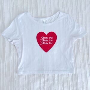 Alpha Phi White Heart Baby Tee Size XS/S